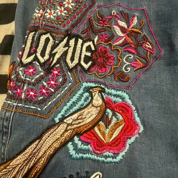 Spell Blue Denim A-Line Skirt with Colorful Embroidery - Picture 6 of 6